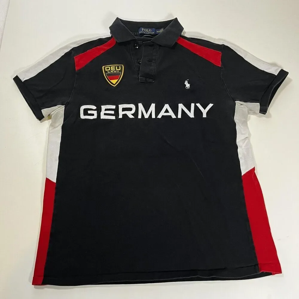 Polo Ralph Lauren Germany Polo Shirt Vintage Porsche Black Custom Fit DEU Rugby